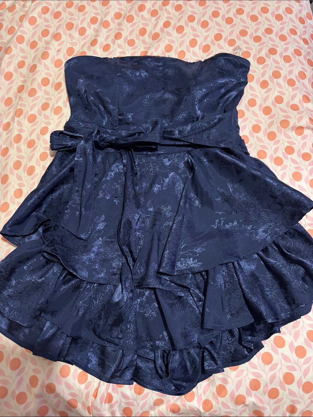 Windsor Navy Strapless Ruffled Party Dress with Bow size small